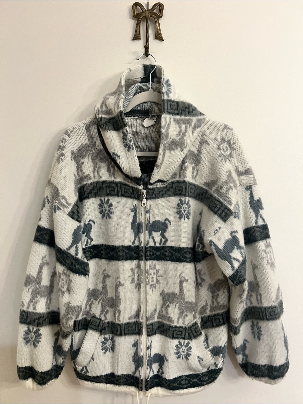 Andino Artesanias Sweater Mens Wool Full Zip Hooded Llama Sun Fair Isle Knit